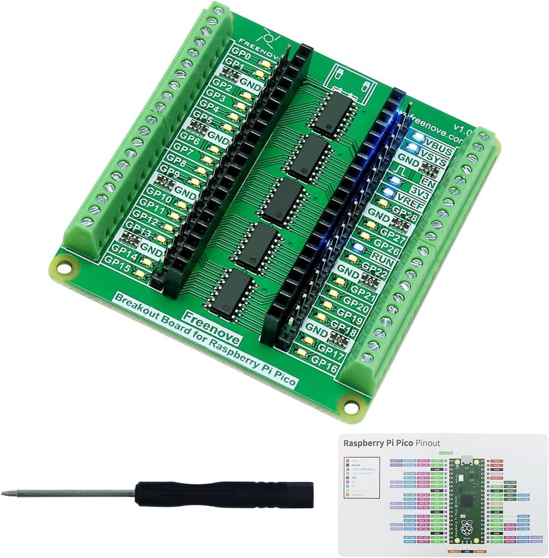 FREENOVE Breakout Board for Raspberry Pi Pico 1 2 W H WH, Terminal Block Shield HAT with Pin Header, GPIO Status LED - Image 1